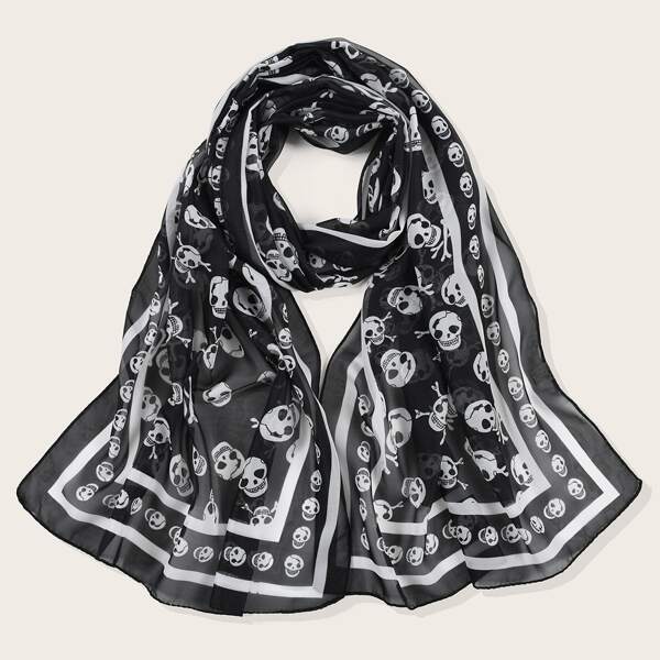 

Skull Print Scarf, Black and white