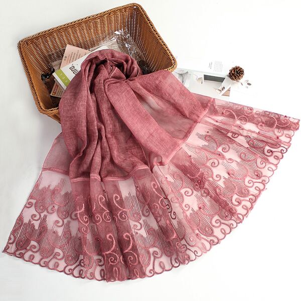 

Faux Pearl Decor Scarf, Burgundy
