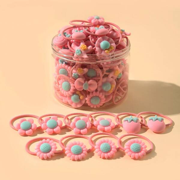 

70pcs Girls Flower Decor Hair Tie, Pink