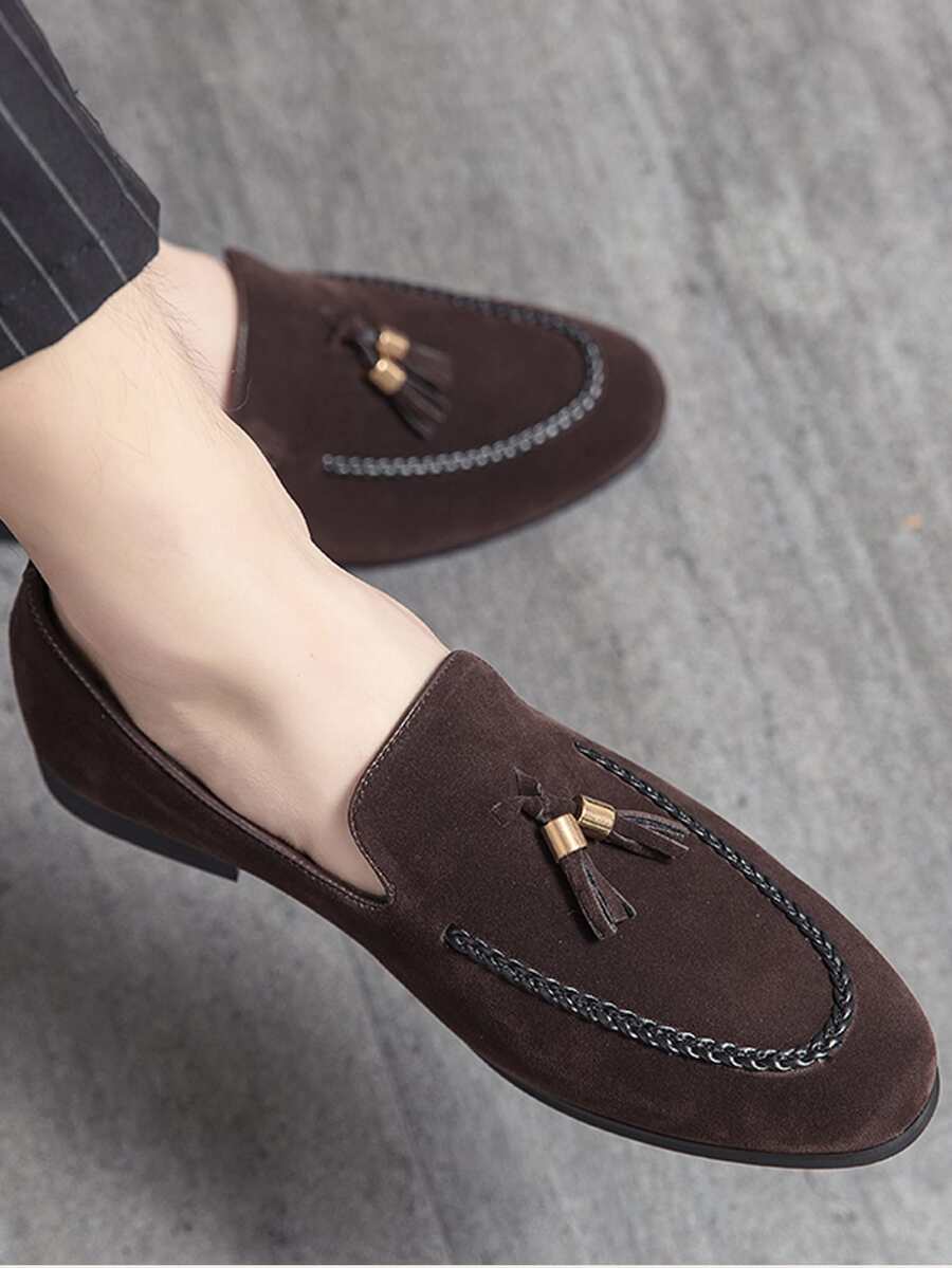 Men Tassel Charm Suedette Loafers - Brown - View 1