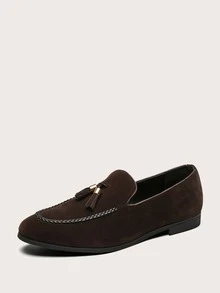 Men Tassel Charm Suedette Loafers - Brown - View 2