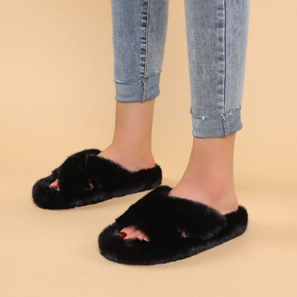 

Fluffy Bedroom Slippers, Black