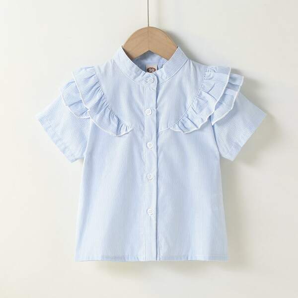 

Toddler Girls Striped Ruffle Trim Blouse, Baby blue