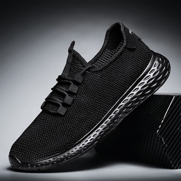 

Men Lace-up Decor Knit Sneakers, Black