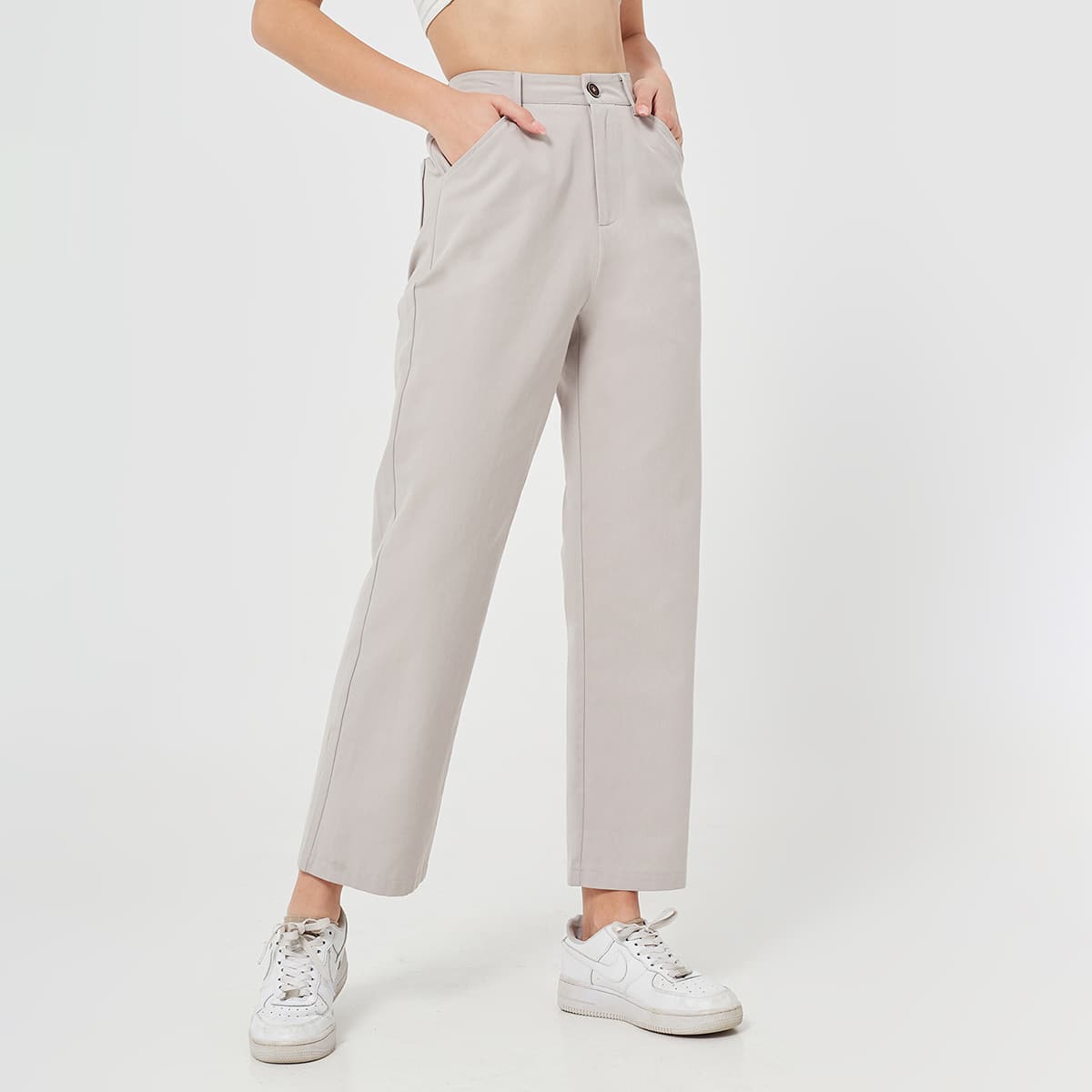 

Straight Leg Solid Pants, Light grey