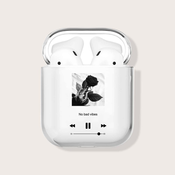 

Прозрачный чехол для Airpods с узором розы, Черный и белый