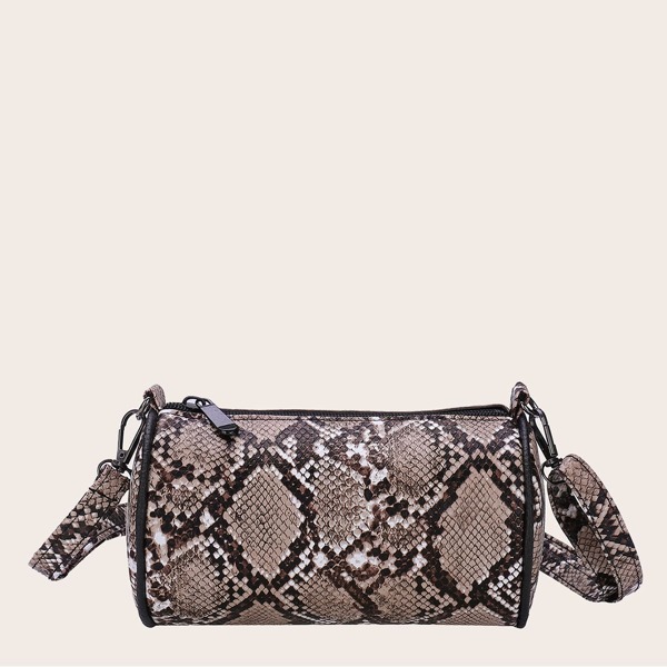

Snakeskin Cylindrical Crossbody Bag, Khaki
