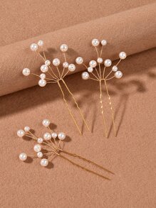 3pcs Faux Pearl Decor Hairpin - Gold - View 2