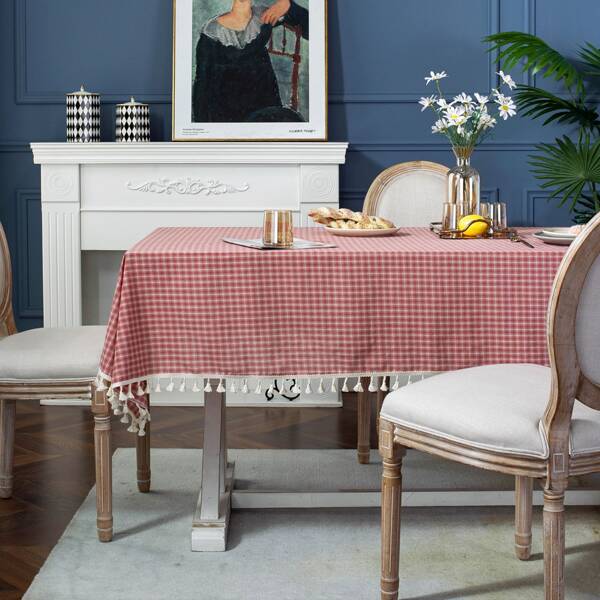 

Plaid Pattern Tassel Tablecloth, Multicolor