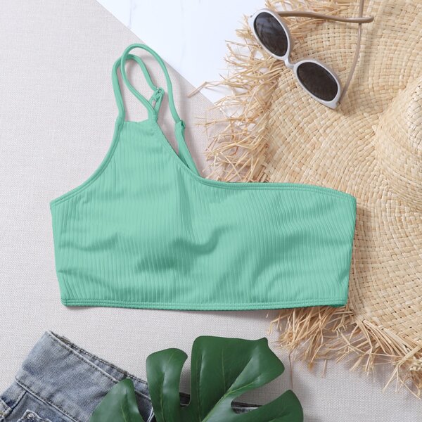 

Rib One Shoulder Bikini Top, Mint green