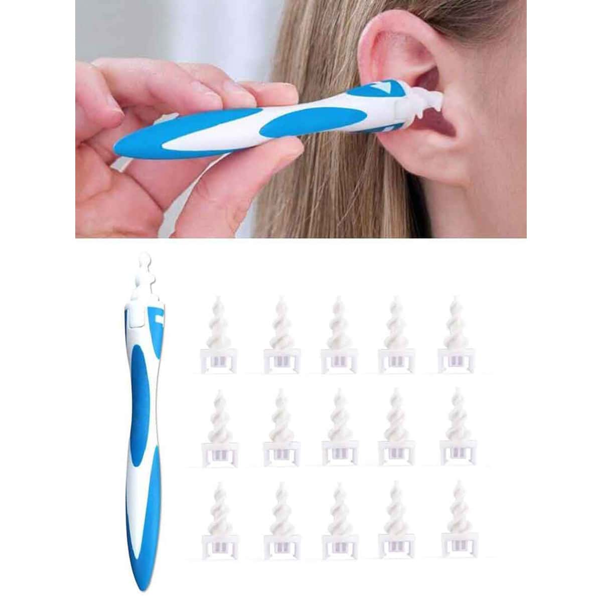

1pc Ear Cleaner & 16pcs Replacement Heads, Blue