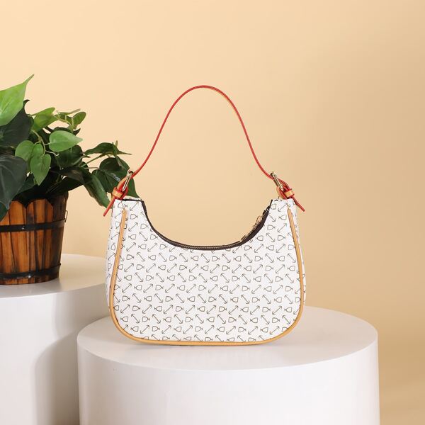 

Geometric Print Shoulder Bag, Beige