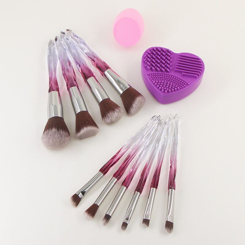 

10pcs Makeup Brush Set & 1pc Sponge & 1pc Brush Cleaner, Multicolor