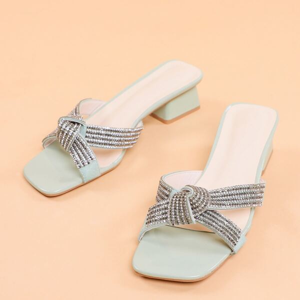 

Rhinestone Decor Mule Sandals, Mint green