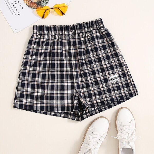 

Tartan Letter Patched Shorts, Multicolor