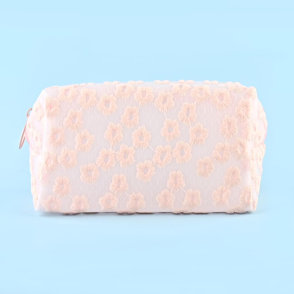 

Flower Embroidered Makeup Bag, Baby pink