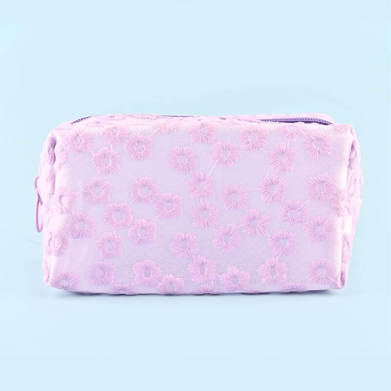 

Flower Embroidered Makeup Bag, Purple