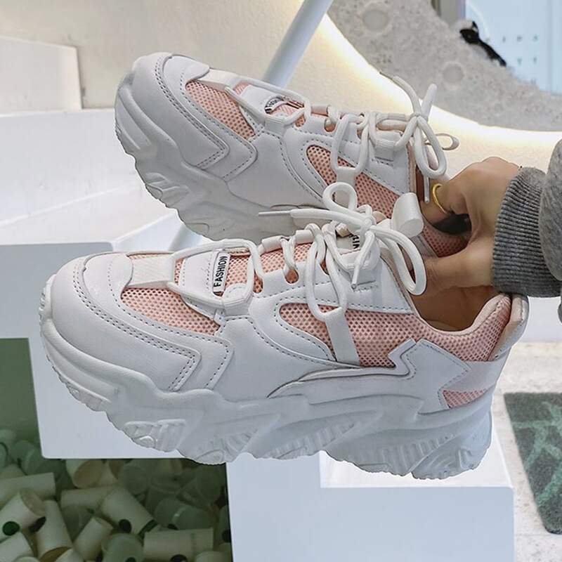 

Colorblock Lace-up Mesh Chunky Sneakers, Multicolor