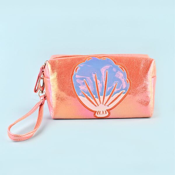 

Shell Embroidered Glitter Makeup Bag, Orange