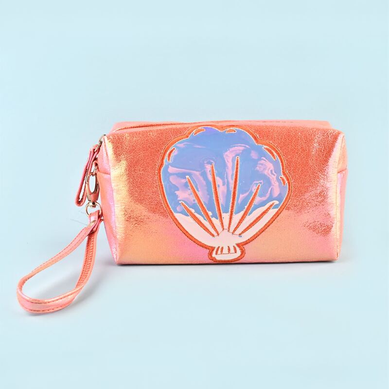 

Shell Embroidered Glitter Makeup Bag, Orange