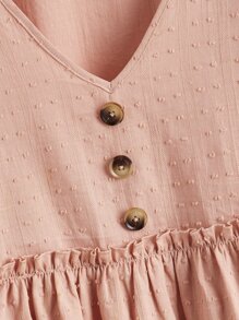 SHEIN LUNE v領蝴蝶袖布點點荷葉邊下擺上衣 - 珊瑚粉 - 查看 3