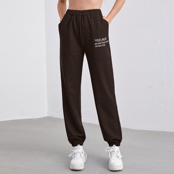 

Slogan Graphic High Waist Sweatpants, Chocolate brown