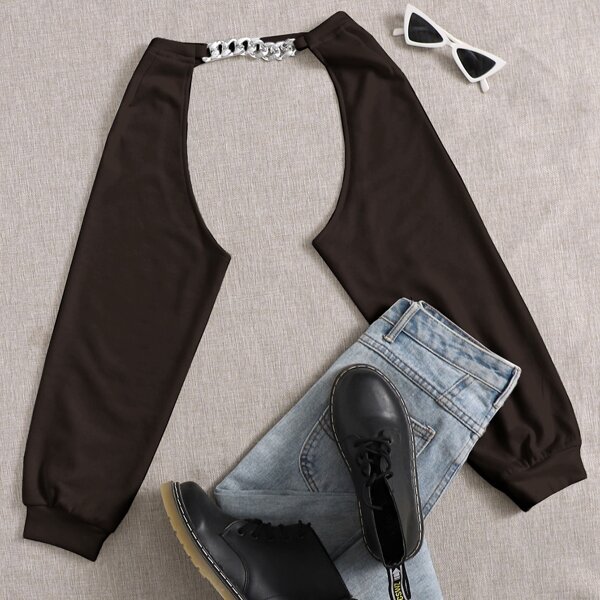 

Chain Detail Super Crop Top, Chocolate brown