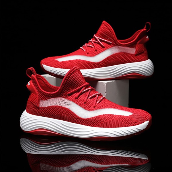 

Men Lace-up Decor Knit Sneakers, Red