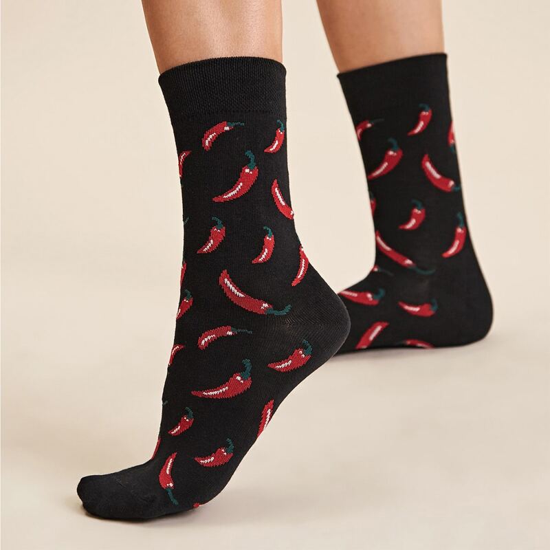 

1pair Chili Crew Socks, Black