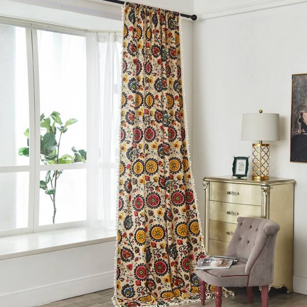 

Flower Print Single Panel Curtain, Multicolor