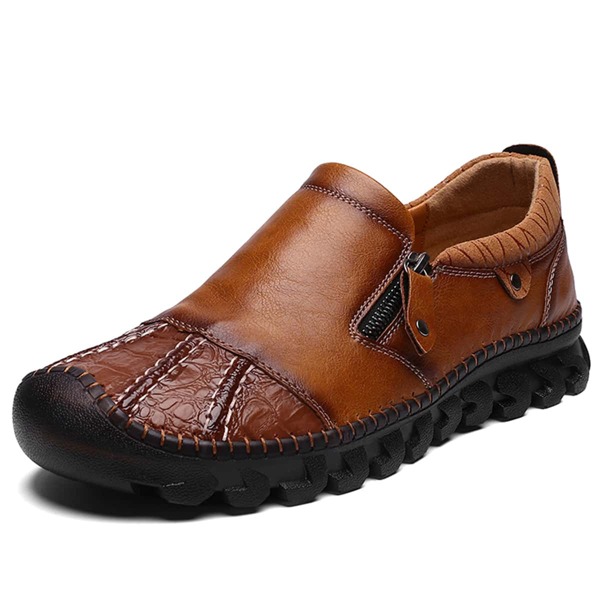 

Men Zipper Decor Loafers, Brown