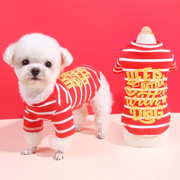 

Striped & Slogan Graphic Pet Tee, Red