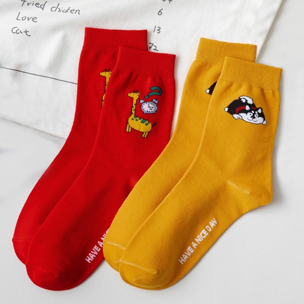 

2pairs Cartoon Graphic Crew Socks, Multicolor