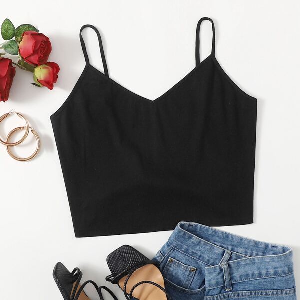 

Plus Twist Back Solid Cami Top, Black