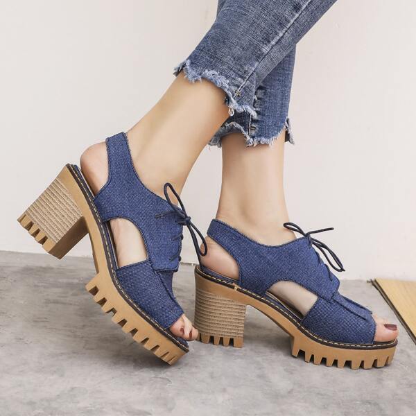

Lace-up Front Denim Sandals, Blue