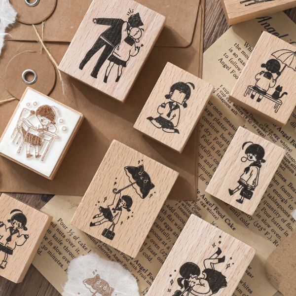 

1pc Cartoon Graphic Random Wooden Stamp, Khaki