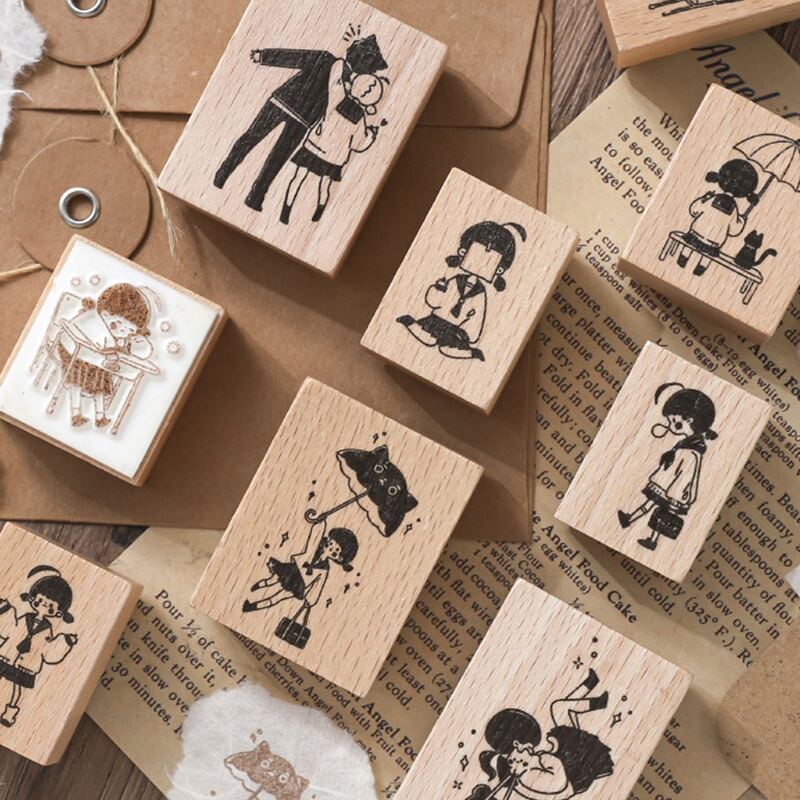 

1pc Cartoon Graphic Random Wooden Stamp, Khaki