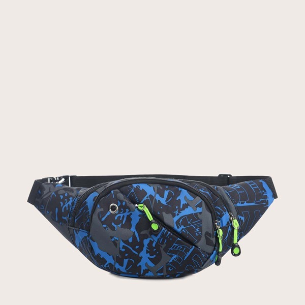 

Men Graphic Pocket Front Fanny Pack, Blue