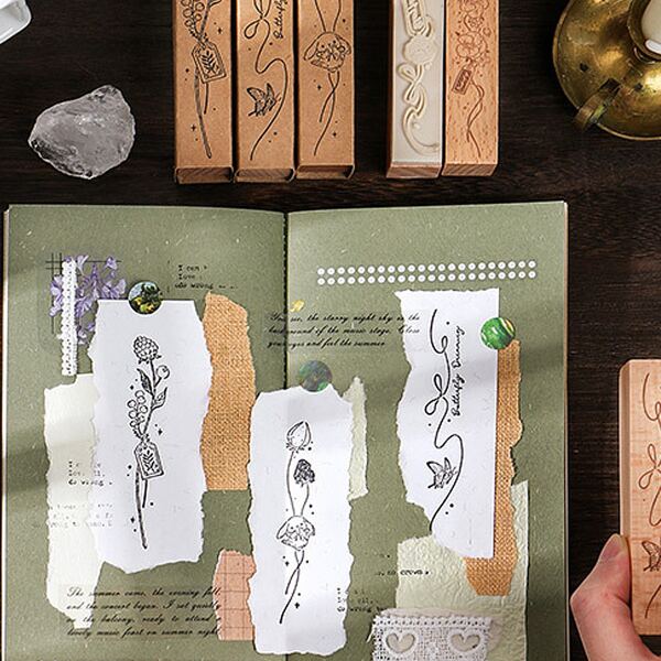 

1pc Plant Pattern Random Wooden Stamp, Khaki