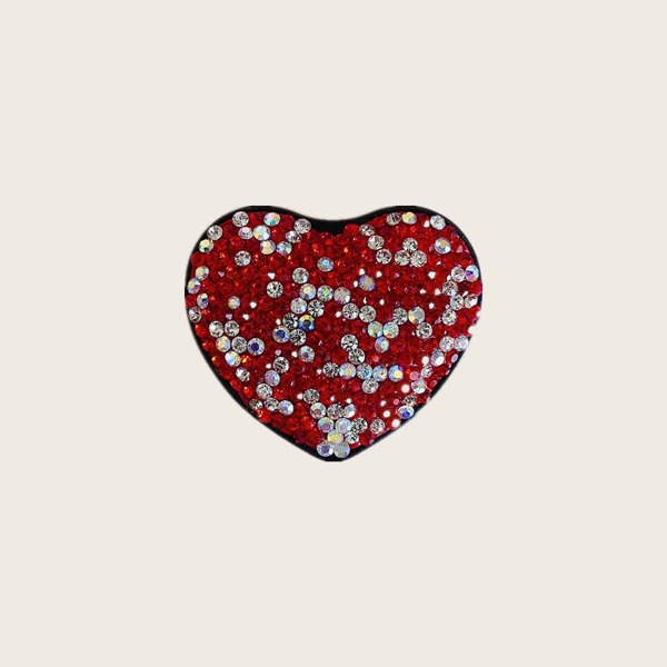 

Rhinestone Decor Heart Shaped Pop-Out Phone Grip, Red and white