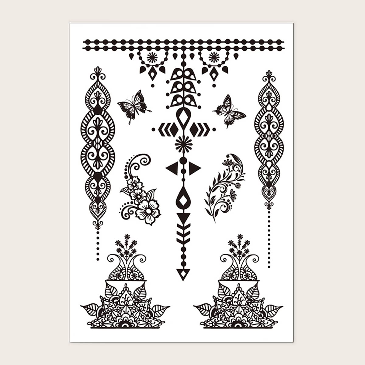 

1sheet Butterfly & Flower Pattern Tattoo Sticker, Black