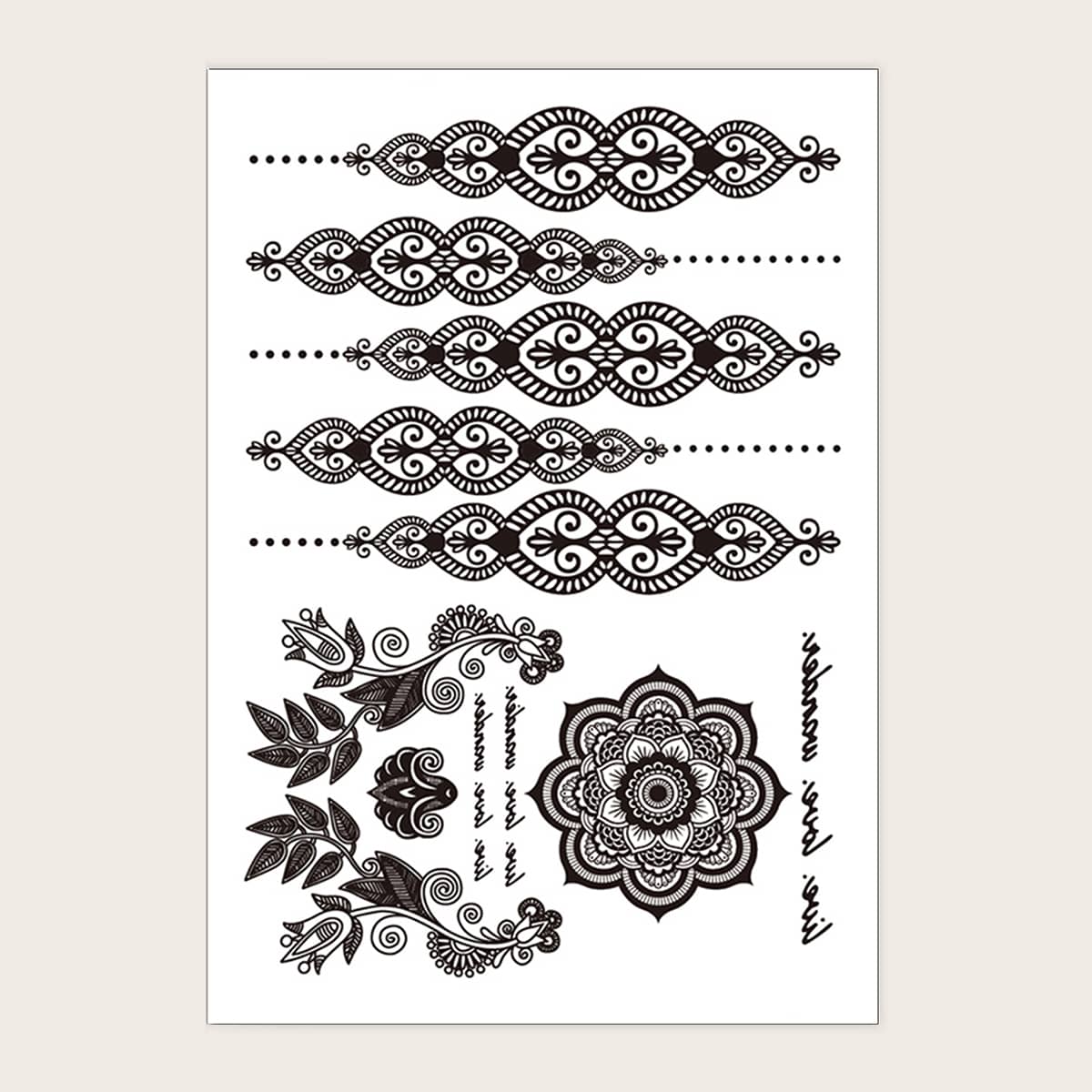 

1sheet Flower Pattern Tattoo Sticker, Black