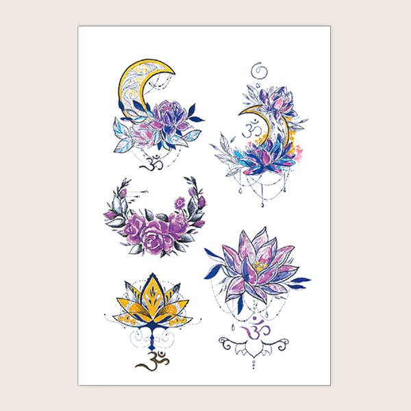 

1sheet Lotus & Moon Pattern Tattoo Sticker, Multicolor