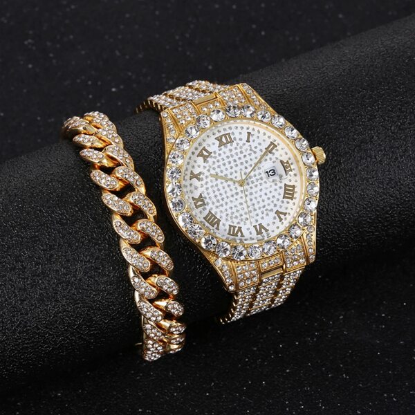 

1pc Men Rhinestone Decor Quartz Watch & 1pc Bracelet
