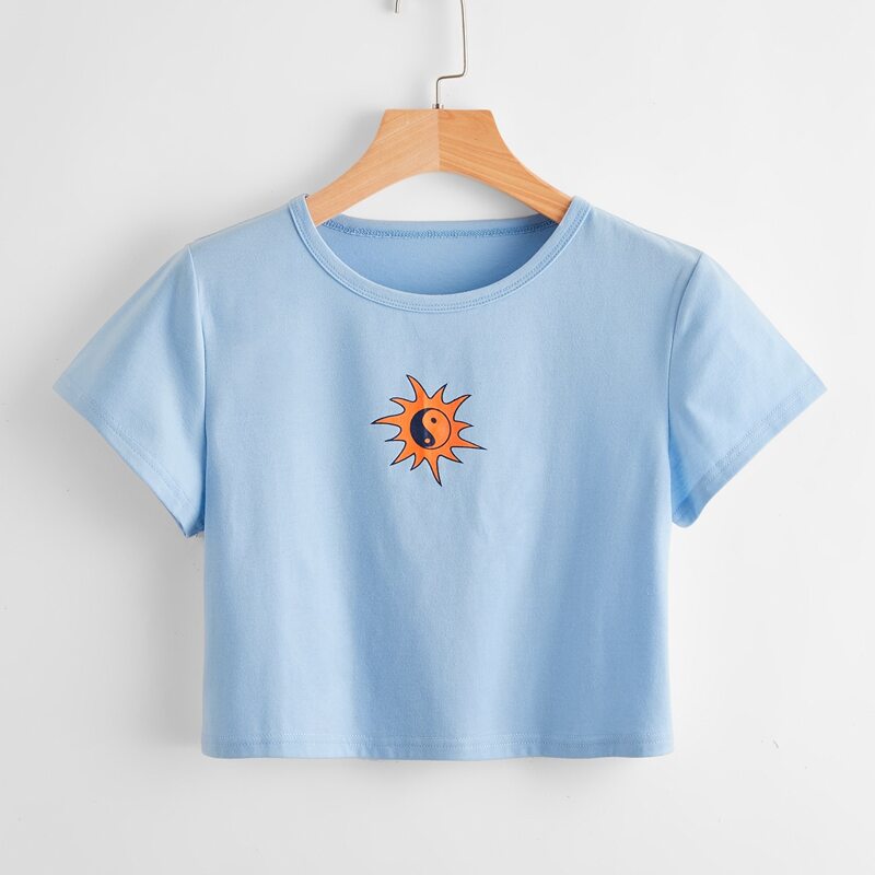 

Yin And Yang Graphic Crop Tee, Baby blue