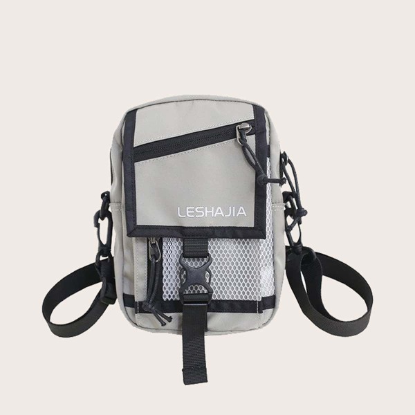 

Men Letter Graphic Release Buckle Crossbody Bag, Grey