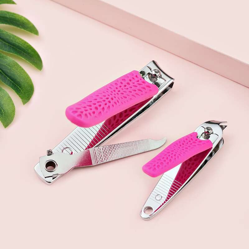 

2pcs Anti-slip Nail Clipper, Hot pink