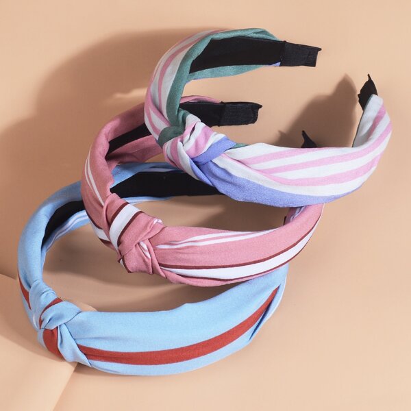 

3pcs Toddler Girls Striped Hair Hoop, Multicolor