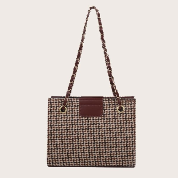 

Houndstooth Pattern Shoulder Bag, Brown