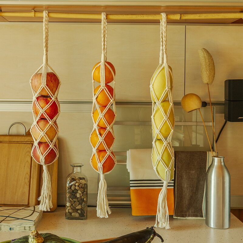 

1pc Woven Wall Hanging Net Bag, Beige